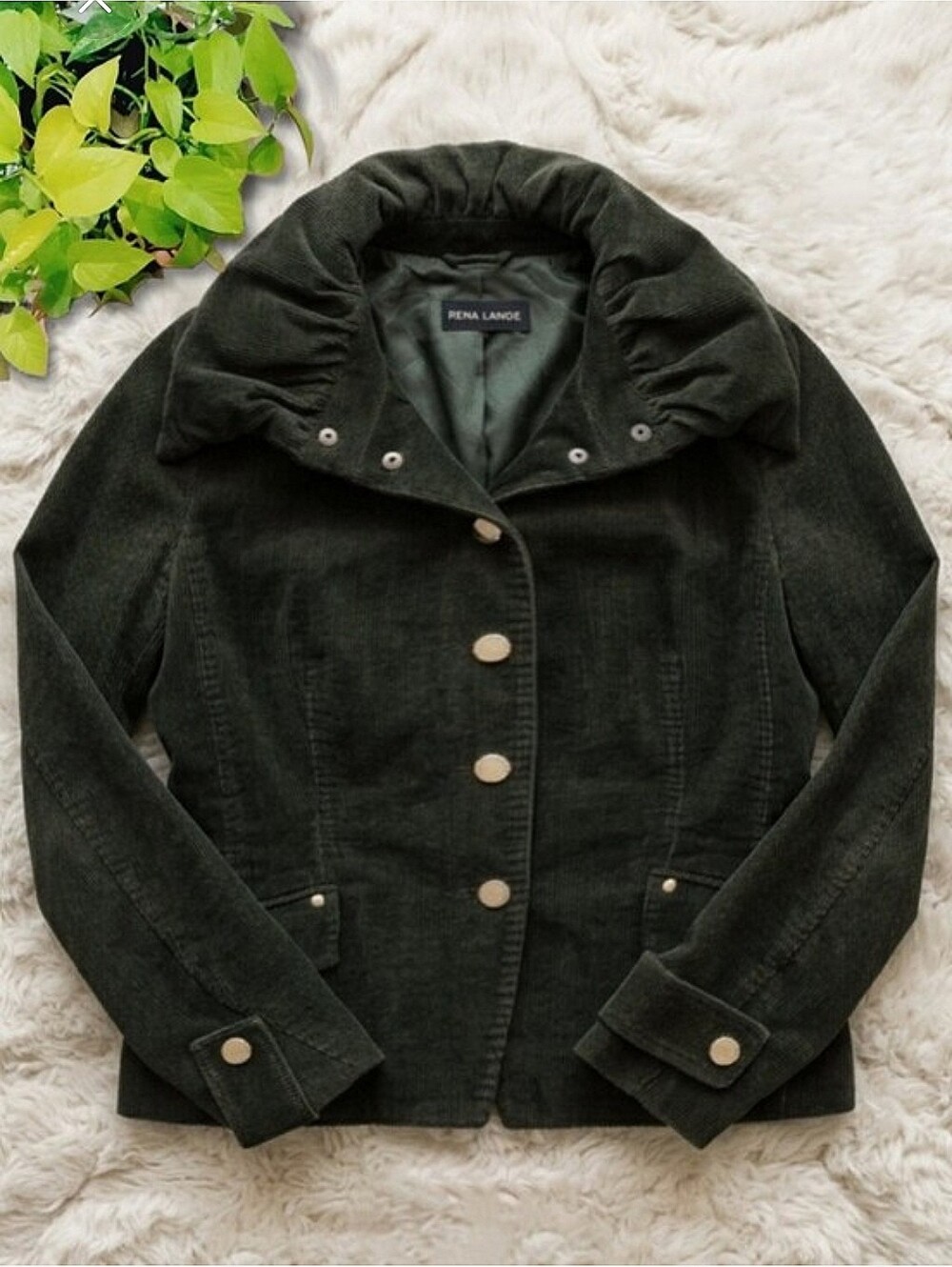 Rena Lange Women's Olive Green Corduroy Button Jacket - Picture 2 of 15